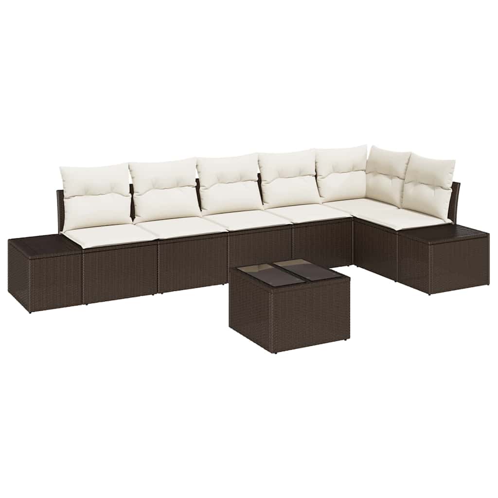 Havesofa Sæt med pude 7 pcs Brun og Creme polyrattan
