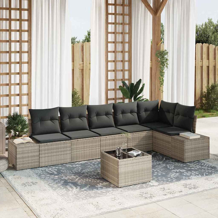 Havesofa Sæt med pude 7 pcs Lysegrå polyrattan