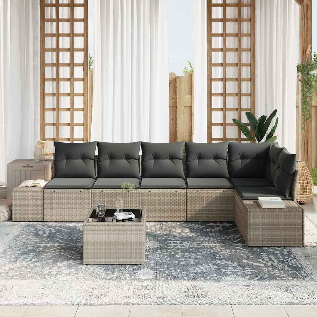 Havesofa Sæt med pude 7 pcs Lysegrå polyrattan