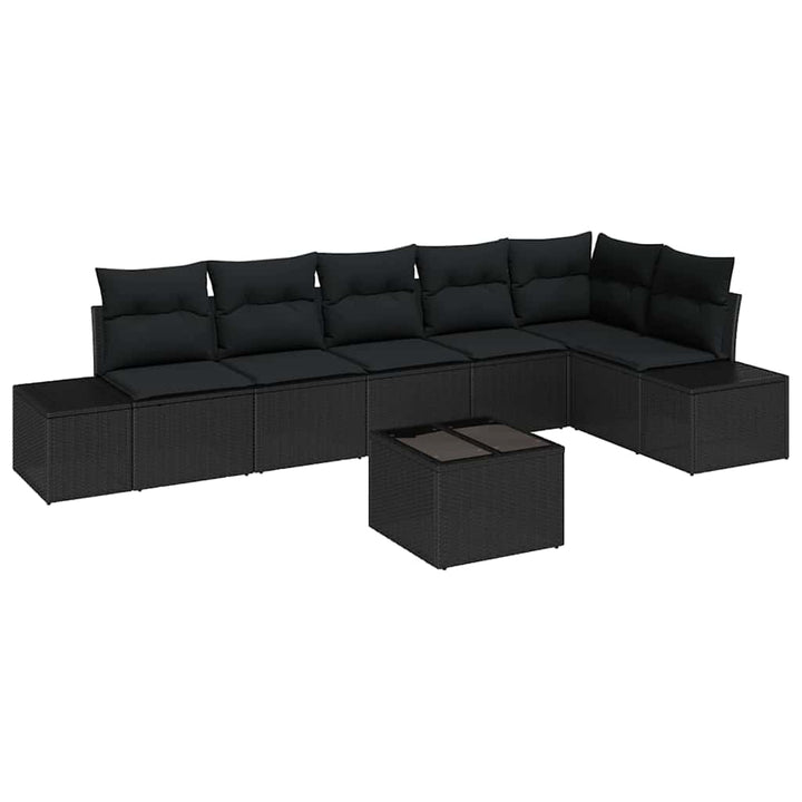 Havesofa Sæt med pude 7 pcs Sort polyrattan