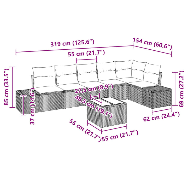 Havesofa Sæt med pude 7 pcs Brun polyrattan
