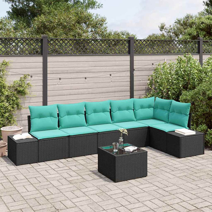 Havesofa Sæt 7 stk. Sort polyrattan