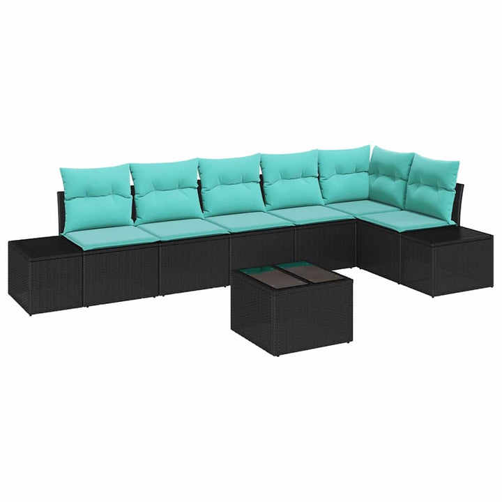 Havesofa Sæt 7 stk. Sort polyrattan