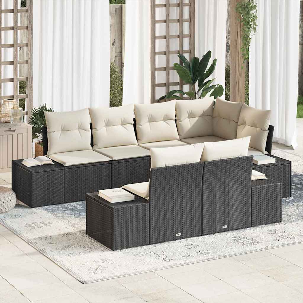 Havesofa Sæt 7 stk. Sort og Cream polyrattan