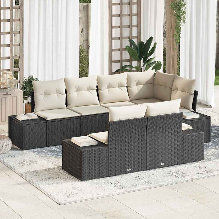 Havesofa Sæt 7 stk. Sort og Cream polyrattan