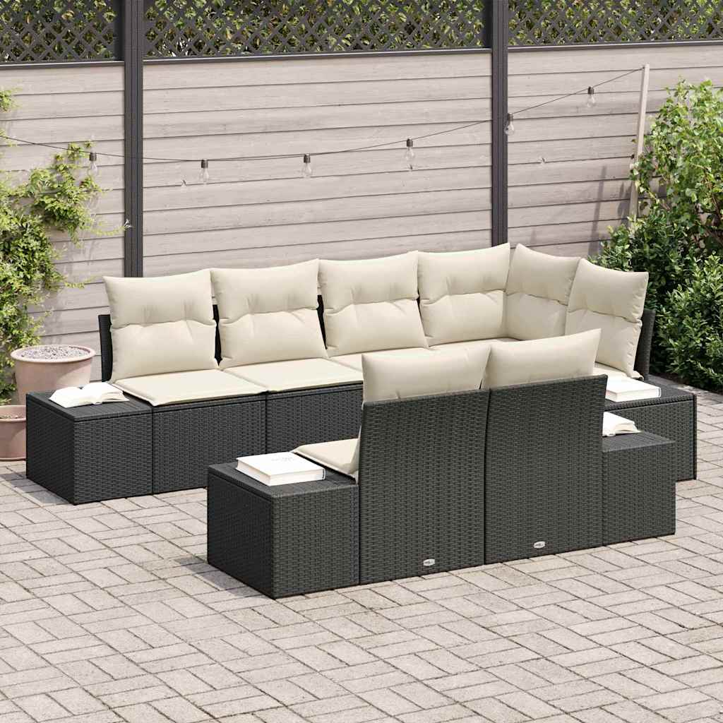 Havesofa Sæt 7 stk. Sort og Cream polyrattan