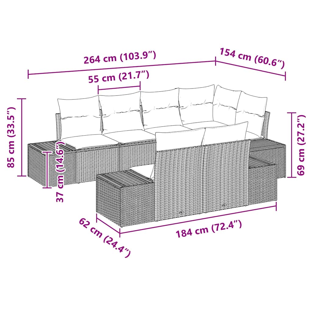 Havesofa Sæt 7 stk. Sort og Cream polyrattan