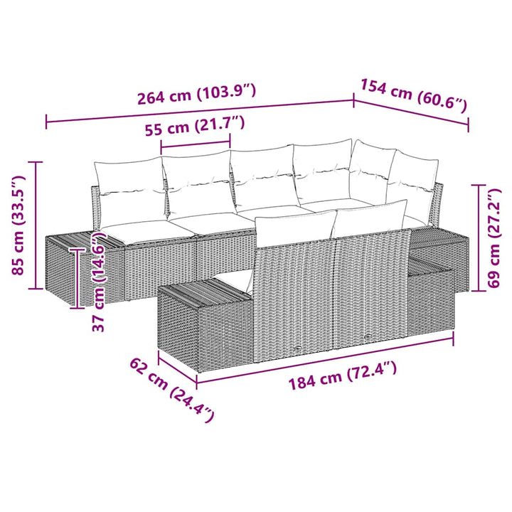 Havesofa Sæt 7 stk. Sort og Cream polyrattan