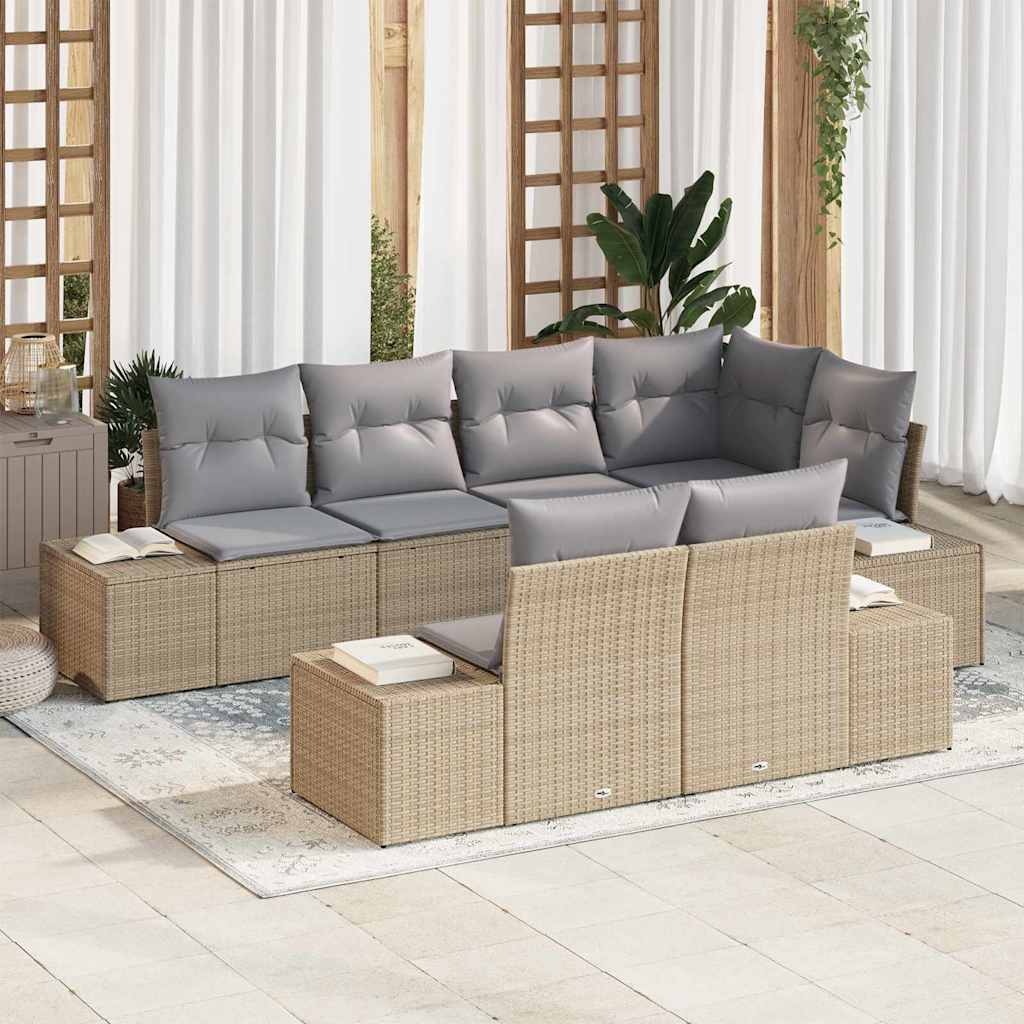 Havesofa Sæt med pude 7 pcs Beige og grå polyrattan