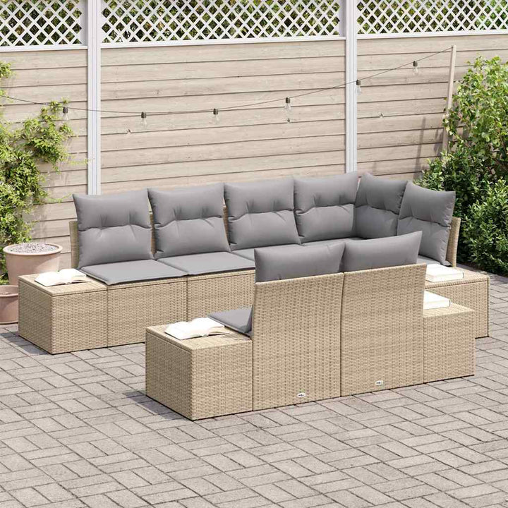 Havesofa Sæt med pude 7 pcs Beige og grå polyrattan