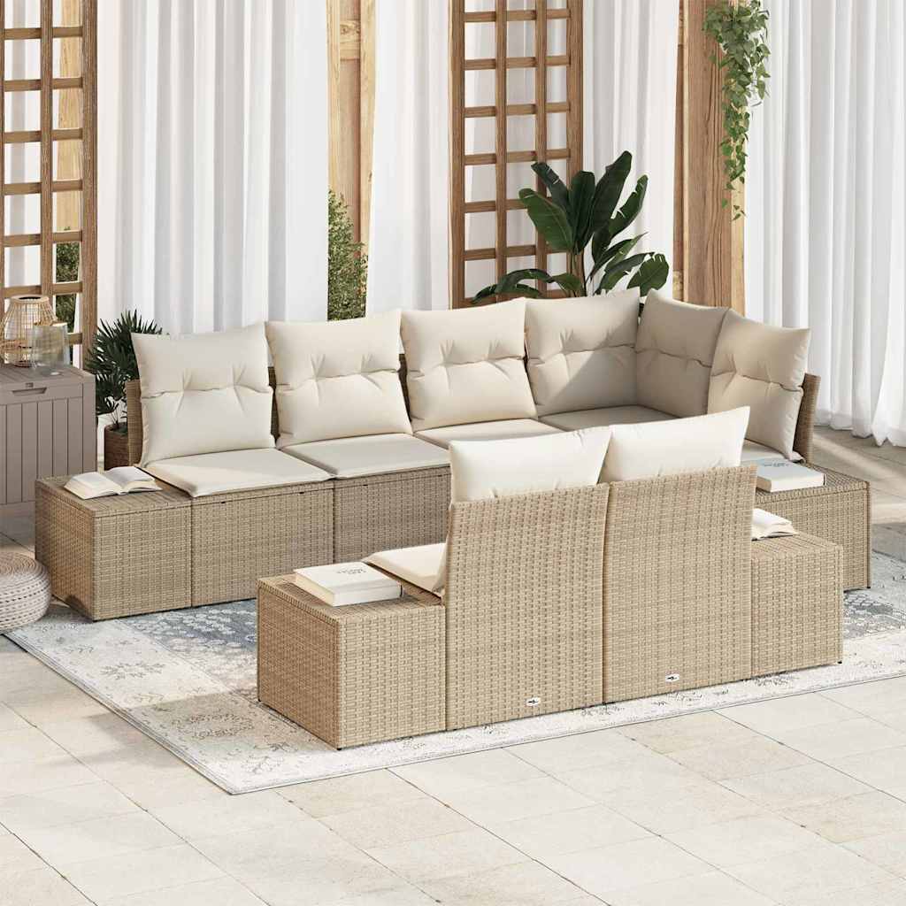 Havesofa Sæt med pude 7 pcs Beige og creme polyrattan
