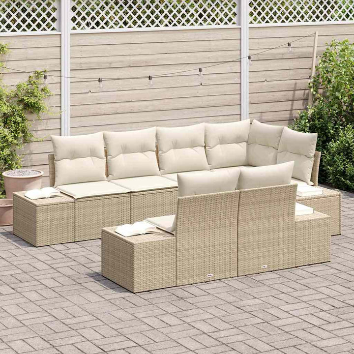 Havesofa Sæt med pude 7 pcs Beige og creme polyrattan