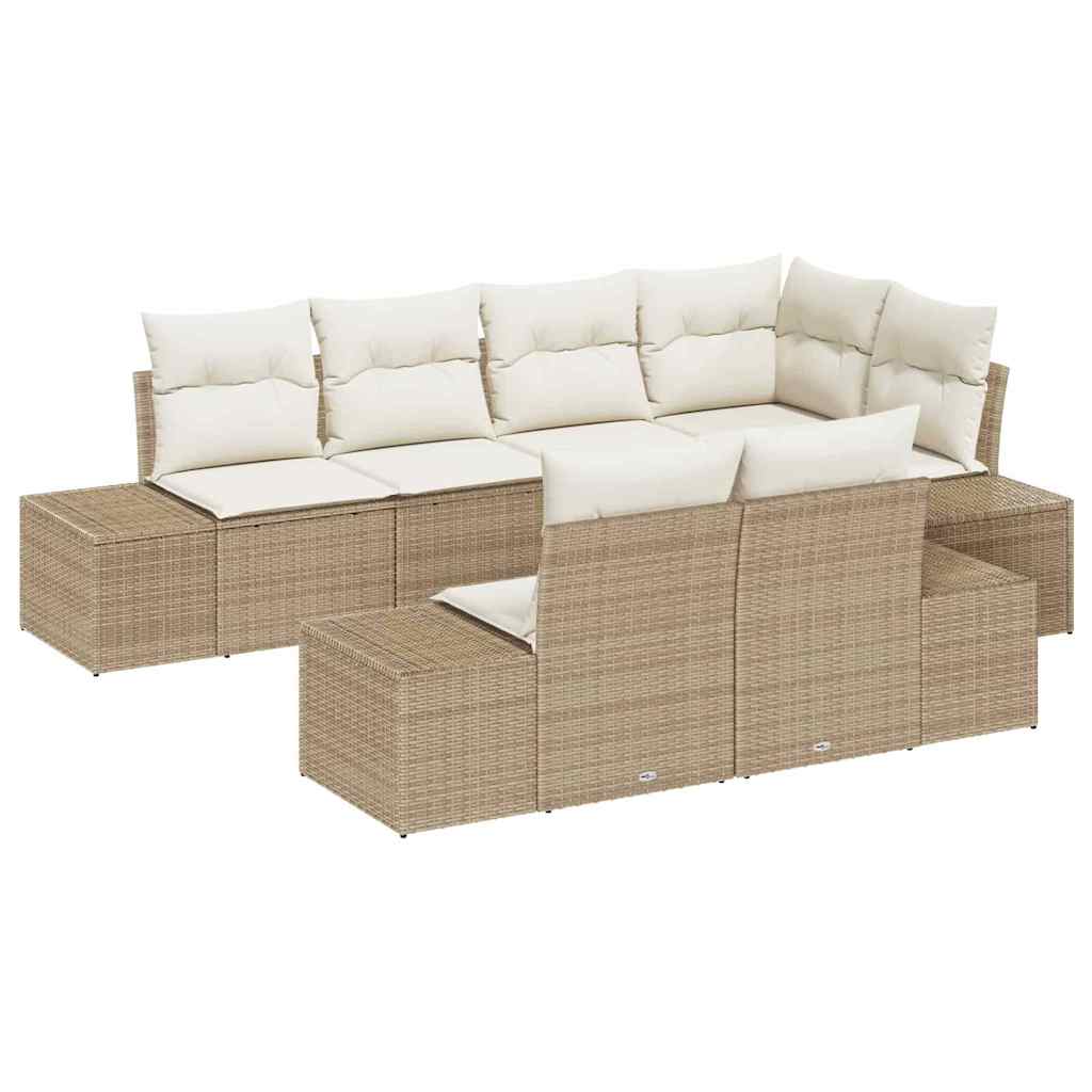 Havesofa Sæt med pude 7 pcs Beige og creme polyrattan