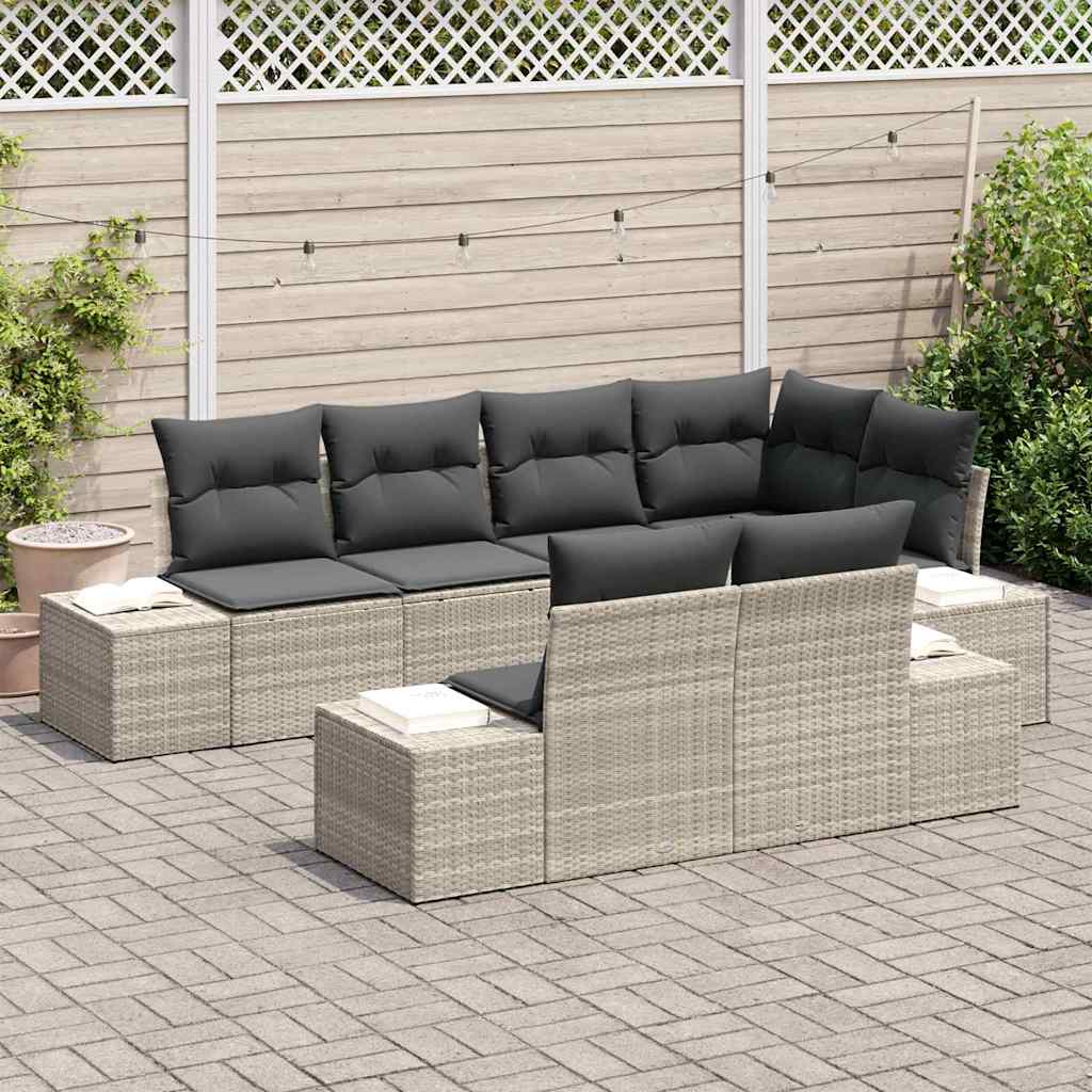 Havesofa Sæt med pude 7 pcs Lysegrå polyrattan
