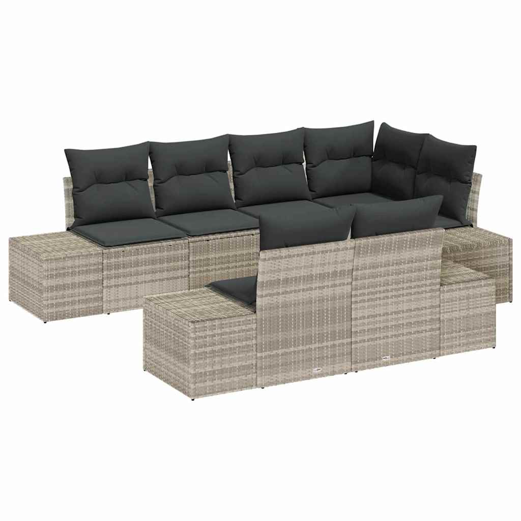 Havesofa Sæt med pude 7 pcs Lysegrå polyrattan