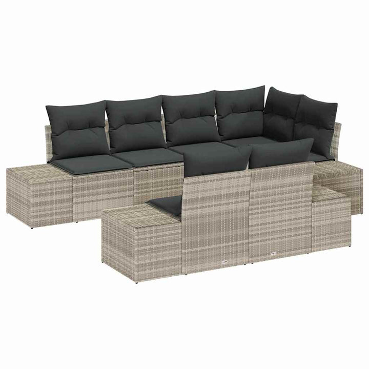 Havesofa Sæt med pude 7 pcs Lysegrå polyrattan