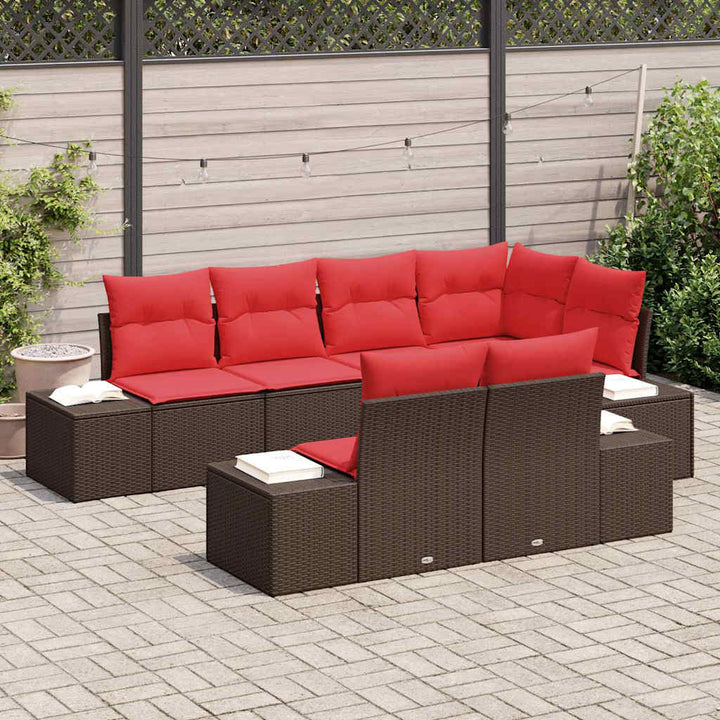 Havesofa Sæt med pude 7 pcs Brun polyrattan