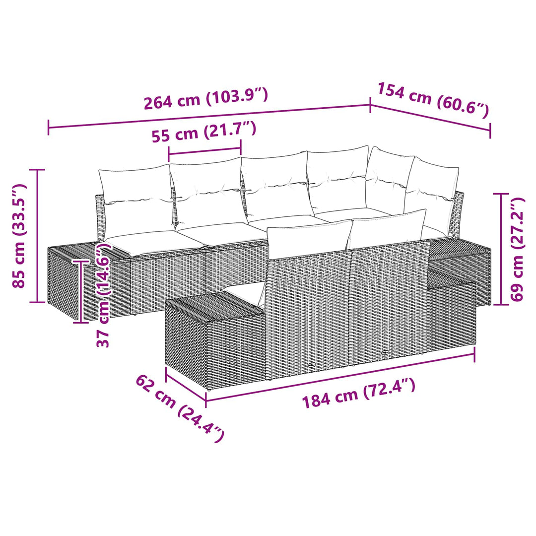 Havesofa Sæt med pude 7 pcs Brun polyrattan