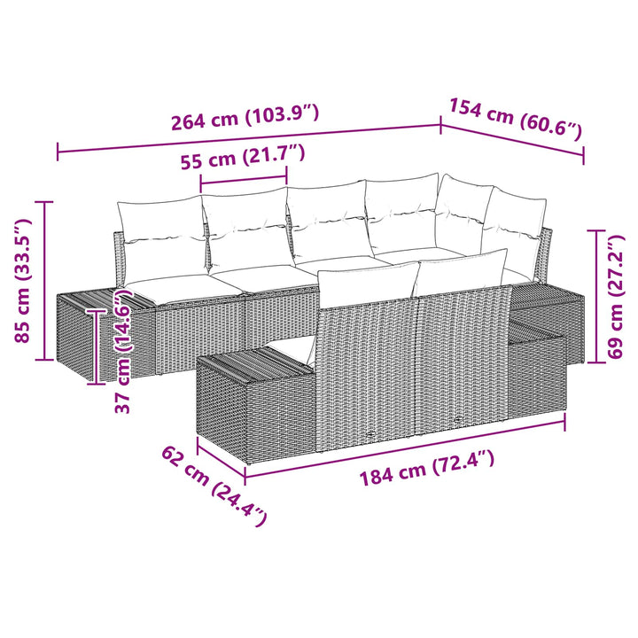 Havesofa Sæt med pude 7 pcs Brun polyrattan