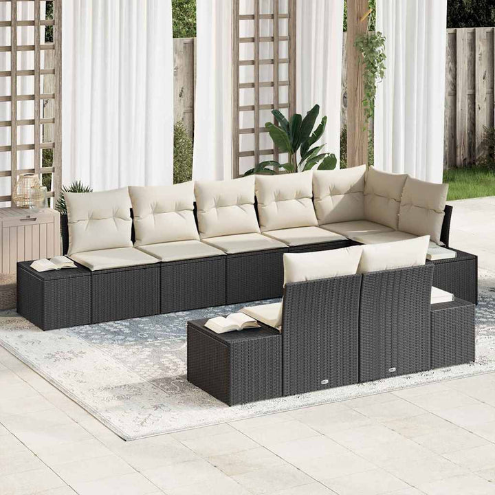 Havesofa Sæt med pude 8 pcs Sort og Cream polyrattan