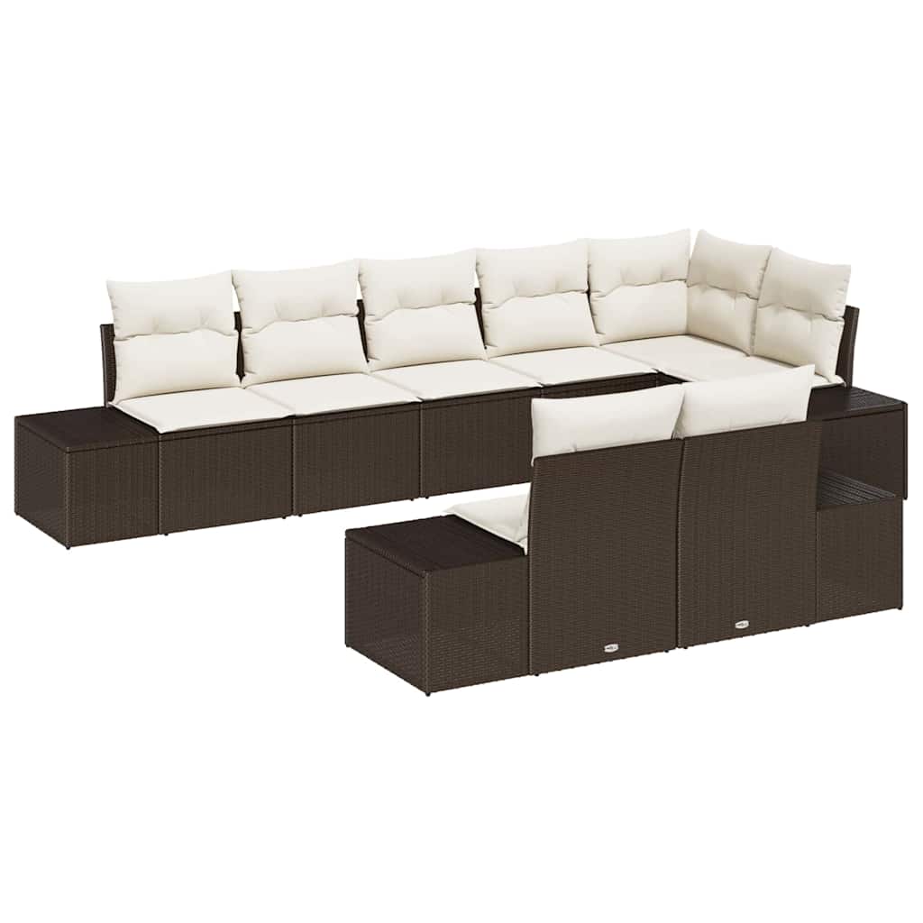 Havesofa Sæt med pude 8 pcs Brun og Creme polyrattan