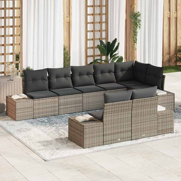 Havesofa Sæt med pude 8 pcs Grå polyrattan