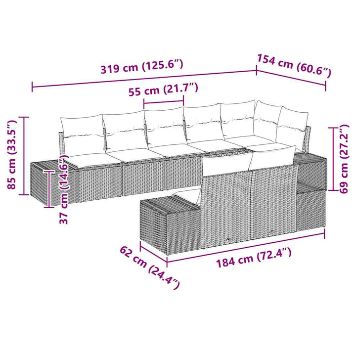 Havesofa Sæt med pude 8 pcs Beige og grå polyrattan