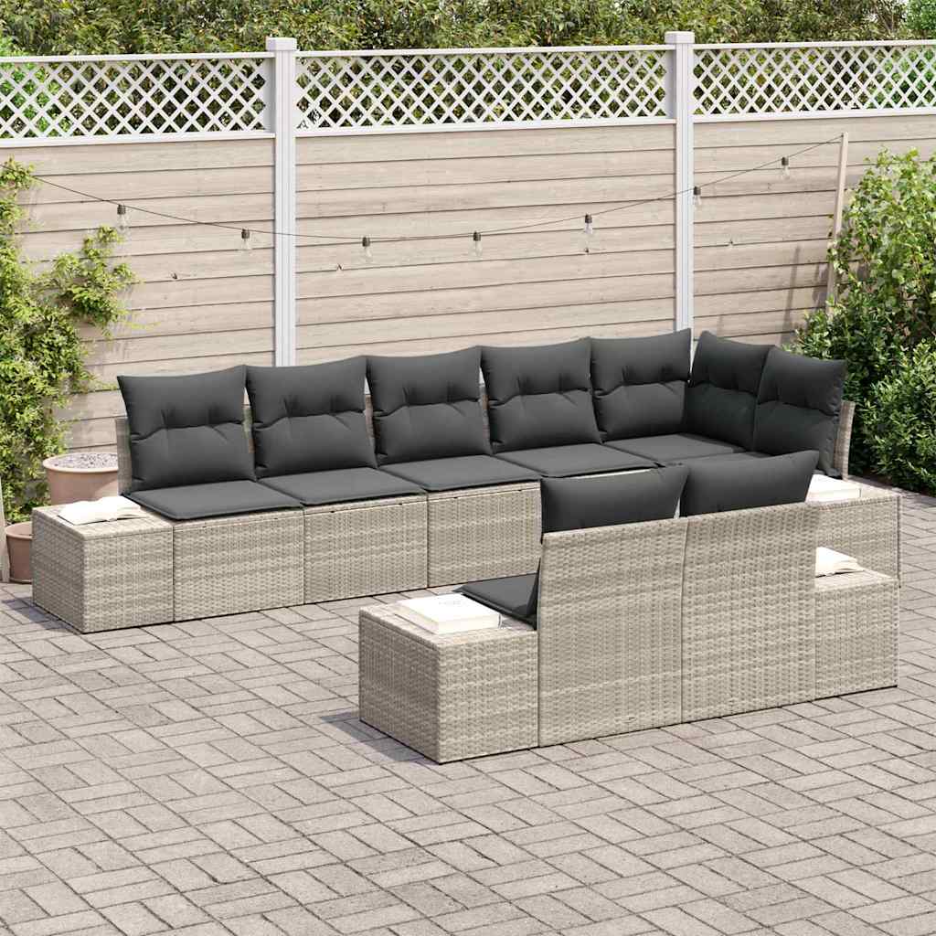 Havesofa Sæt med pude 8 pcs Lysegrå polyrattan