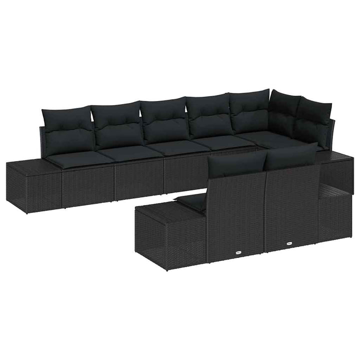 Havesofa Sæt med pude 8 pcs Sort polyrattan