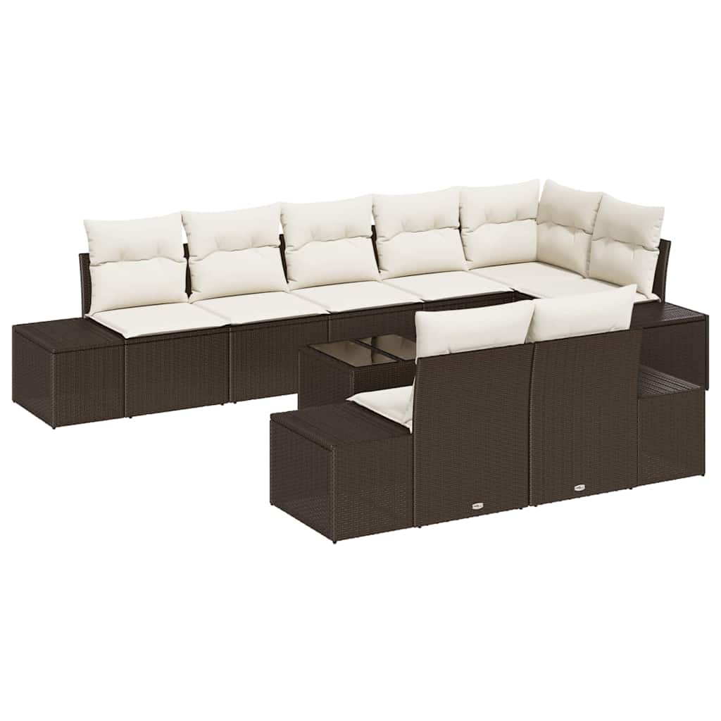 Havesofa Sæt med pude 9 pcs Brun og Creme polyrattan