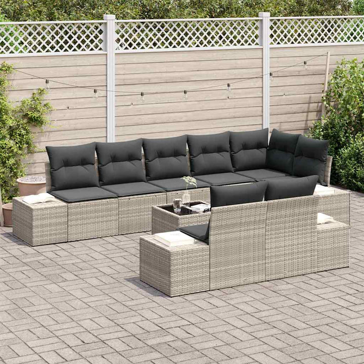 Havesofa Sæt med pude 9 pcs Lysegrå polyrattan