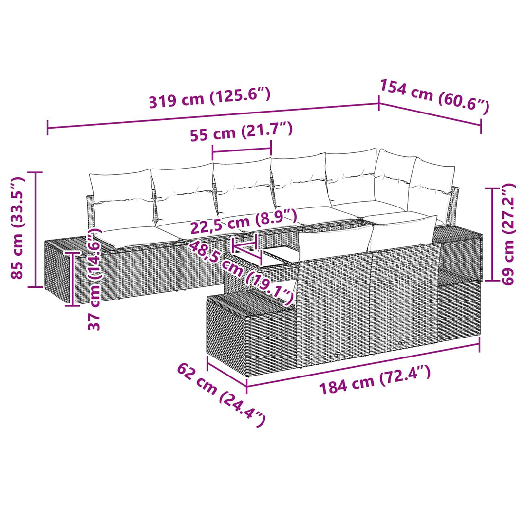 Havesofa Sæt 9 stk. Sort polyrattan