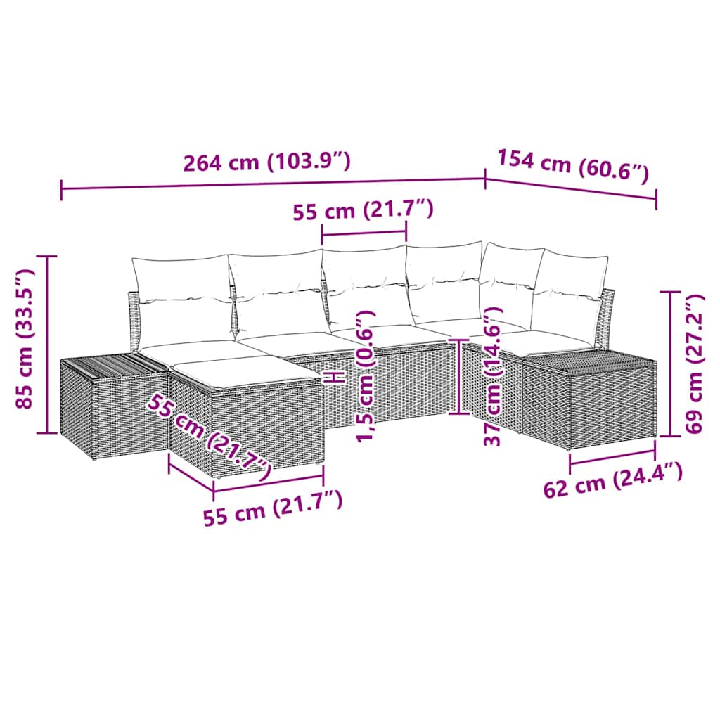 Havesofa Sæt 6 stk. Sort og Cream polyrattan