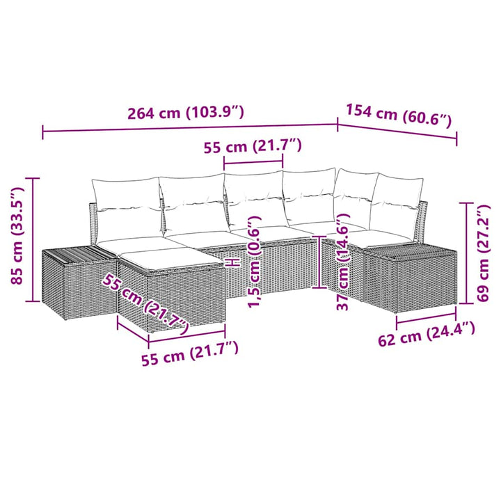 Havesofa Sæt 6 stk. Sort og Cream polyrattan