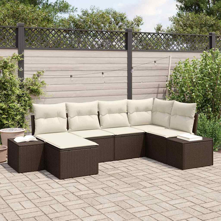 Havesofa Sæt med pude 6 pcs Brun og Creme polyrattan
