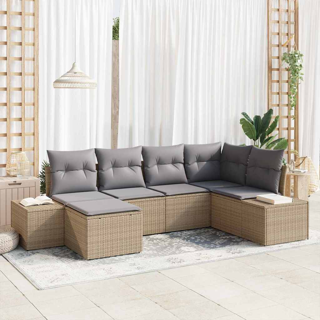 Havesofa Sæt med pude 6 pcs Beige og grå polyrattan