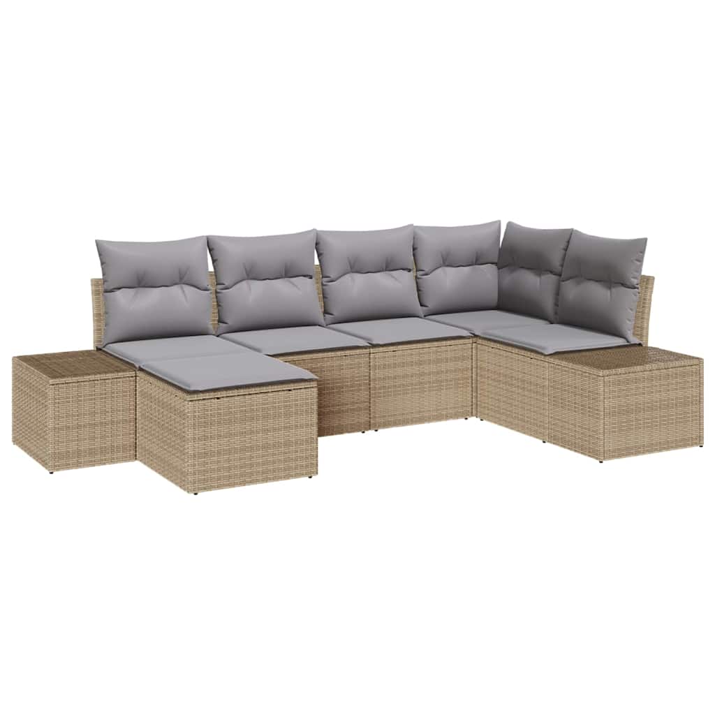 Havesofa Sæt med pude 6 pcs Beige og grå polyrattan