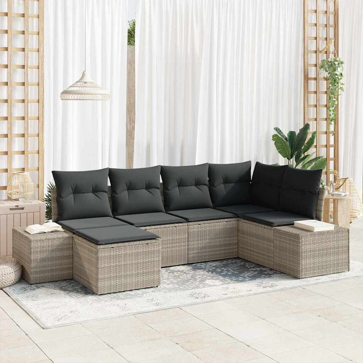 Havesofa Sæt med pude 6 pcs Lysegrå polyrattan