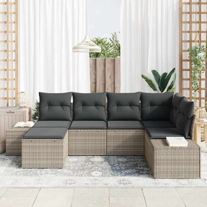 Havesofa Sæt med pude 6 pcs Lysegrå polyrattan
