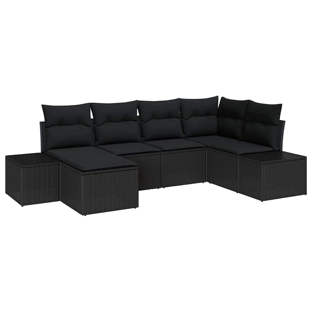 Havesofa Sæt med pude 6 pcs Sort polyrattan
