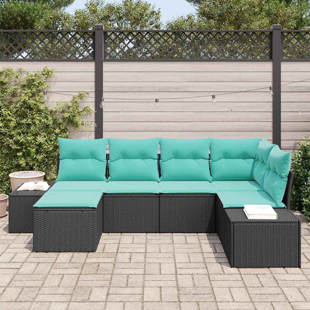 Havesofa Sæt 6 stk. Sort polyrattan