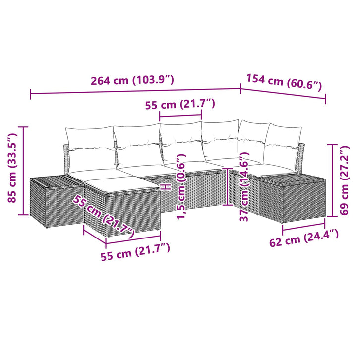 Havesofa Sæt 6 stk. Sort polyrattan