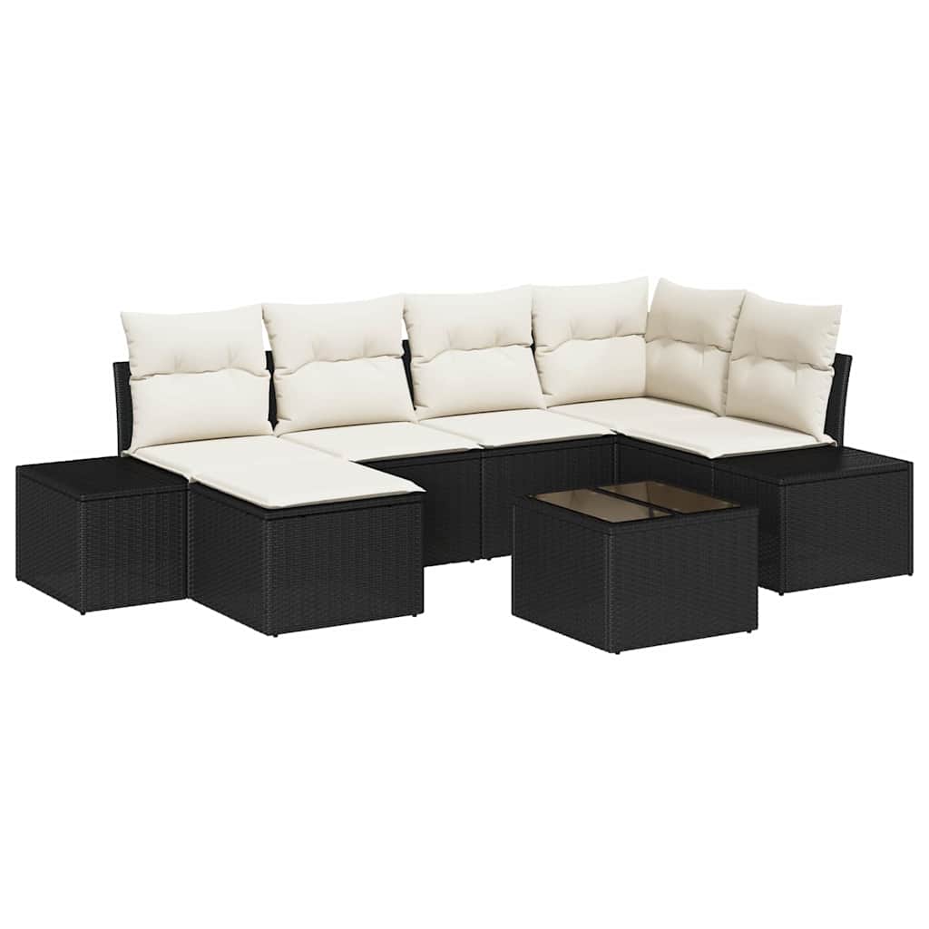 Havesofa Sæt 7 stk. Sort og Cream polyrattan