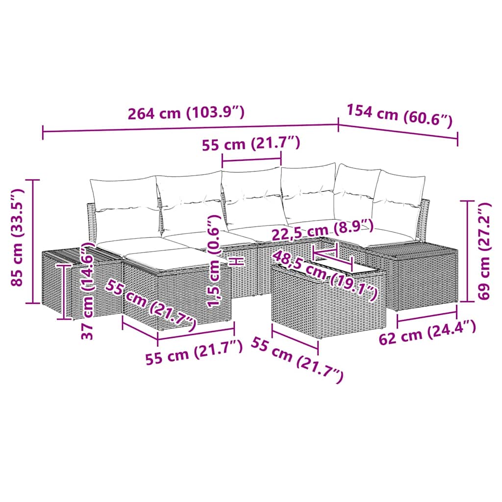 Havesofa Sæt 7 stk. Sort og Cream polyrattan