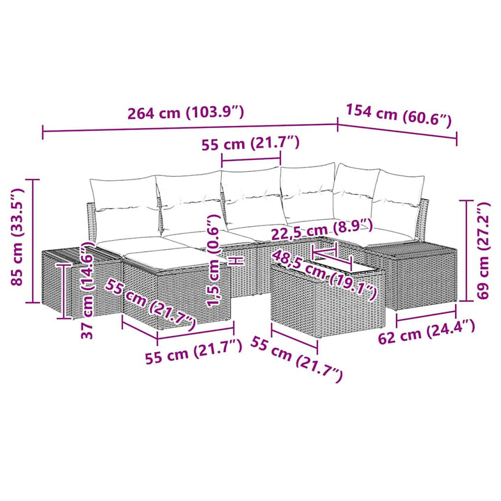 Havesofa Sæt 7 stk. Sort og Cream polyrattan