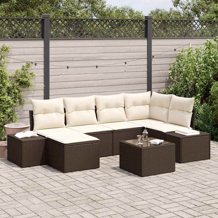 Havesofa Sæt med pude 7 pcs Brun og Creme polyrattan