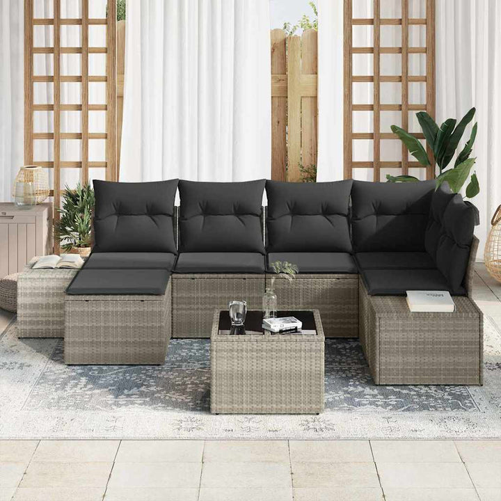 Havesofa Sæt med pude 7 pcs Lysegrå polyrattan
