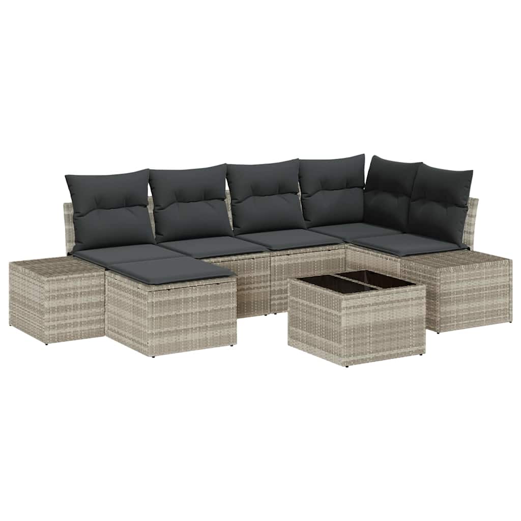 Havesofa Sæt med pude 7 pcs Lysegrå polyrattan