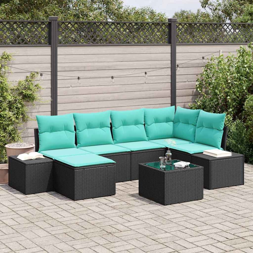 Havesofa Sæt 7 stk. Sort polyrattan