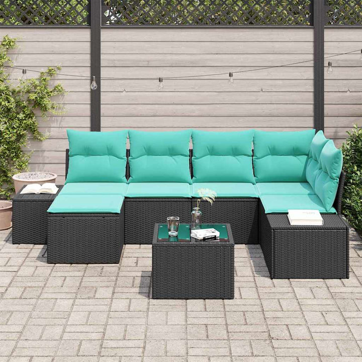 Havesofa Sæt 7 stk. Sort polyrattan